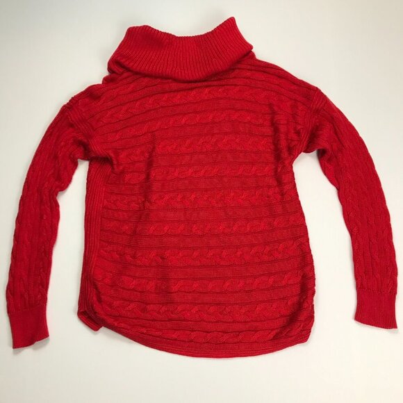 RALPH LAUREN RED Cotton Blend Large Cowl Knit Cable Sweater - Picture 7 of 7